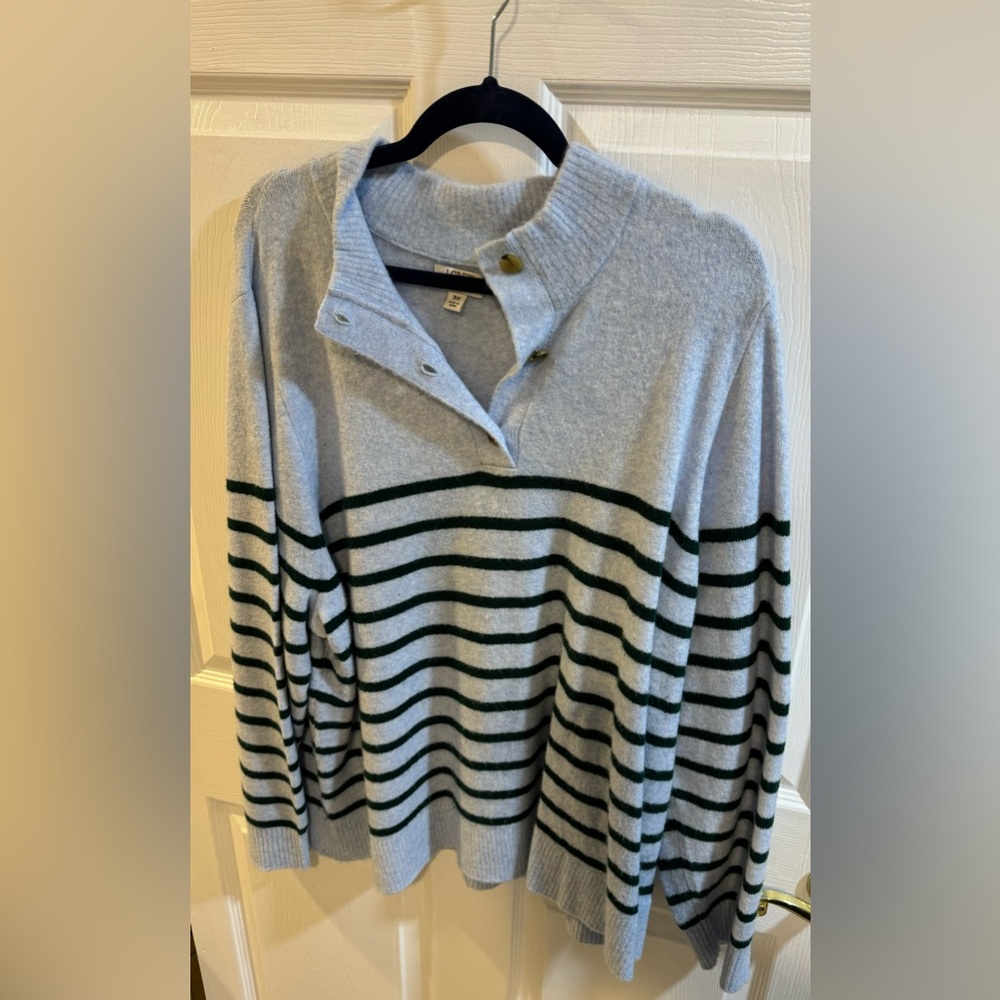 J Crew Size 3X Light Blue and Green Striped Sweater